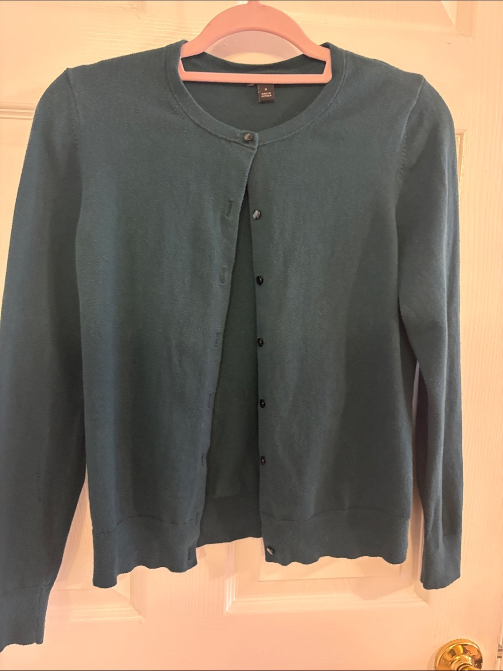 Ann Taylor Factory Teal Crewneck Button-Front Cardigan